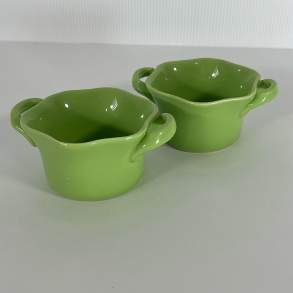 Crate & Barrel Vintage Cordon Bleu Set of 2 Green Double Handles Ruffle Bakeware